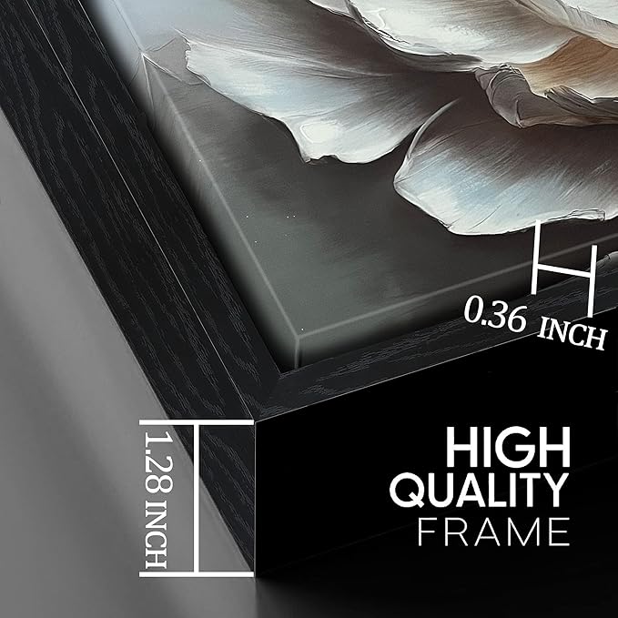 White Flower Wall Art for Bedroom Teenage Girl - Modern Hand Painted Home Wall Decor for Living Room - Large Black Framed Wall Art Size 29" x 59"