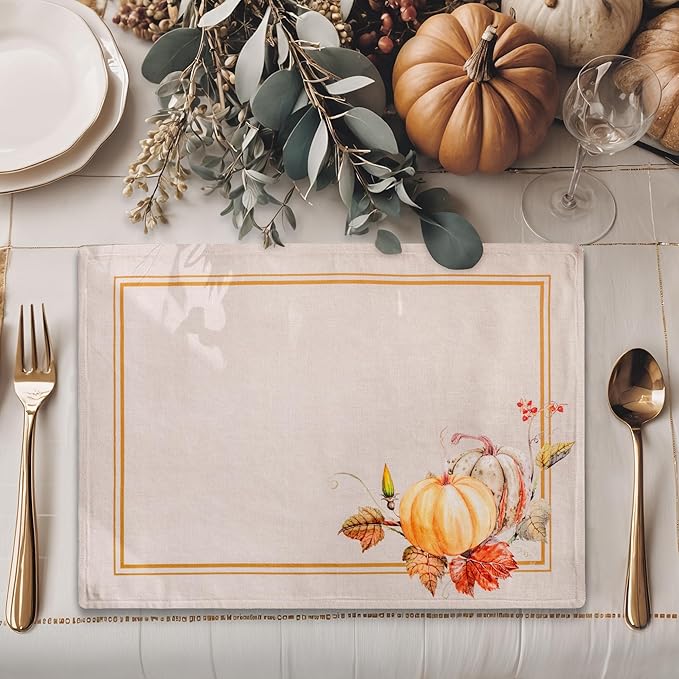 Maison d' Hermine Placemats Set of 4 100% Cotton Washable Cloth Place Mats, Reusable Table Mats for Kitchen Dining Decoration, Party, Wedding, Restaurant (Potiron, 13" x 19")