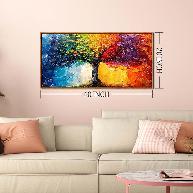 ZHAOSHOP Tree of Life Wall Art for Living Room - Colorful Wall Art for Bedroom - Modern Room Decor Teen Girls With Wooden Frames Size 20" x 40"