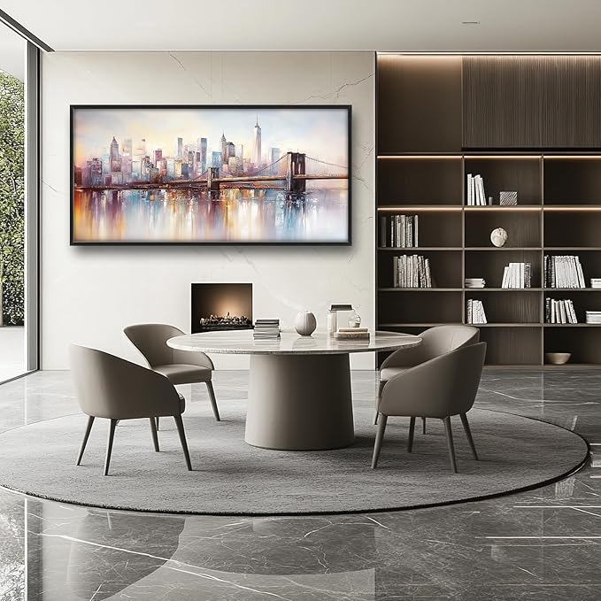 Olivine Large Wall Art, Brooklyn Bridge Pictures Wall Decor, New York Cityscape Canvas Prints Painting, Framed Artwork for Bathroom Bedroom Living Room Office Home Decoration 60"x30"