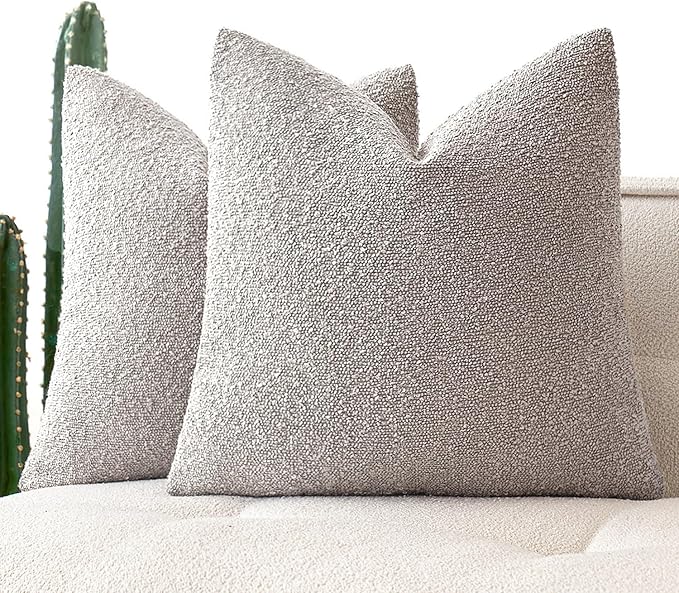MIULEE 18x18 Inch Decorative Pillow Covers for Couch Bed Set of 2 Textured Boucle Neutral Throw Pillows Cloud Grey Accent Solid Cushion Pillowcase Cozy Soft Sofa Livingroom Home Decor