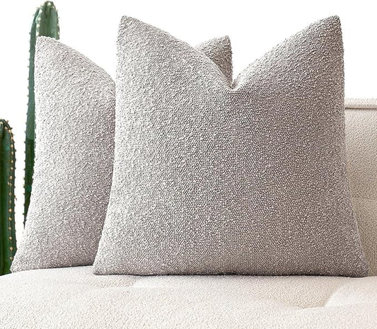MIULEE 18x18 Inch Decorative Pillow Covers for Couch Bed Set of 2 Textured Boucle Neutral Throw Pillows Cloud Grey Accent Solid Cushion Pillowcase Cozy Soft Sofa Livingroom Home Decor