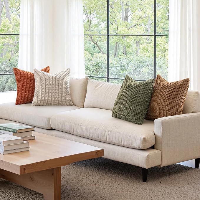 MIULEE Fall Throw Pillow Covers Soft Couch Decorative Set of 4 Boho Striped Cushion Covers Corduroy Pillowcases Farmhouse Home Decor for Couch Bed Sofa Living Room 18x18 Inch Camel Green