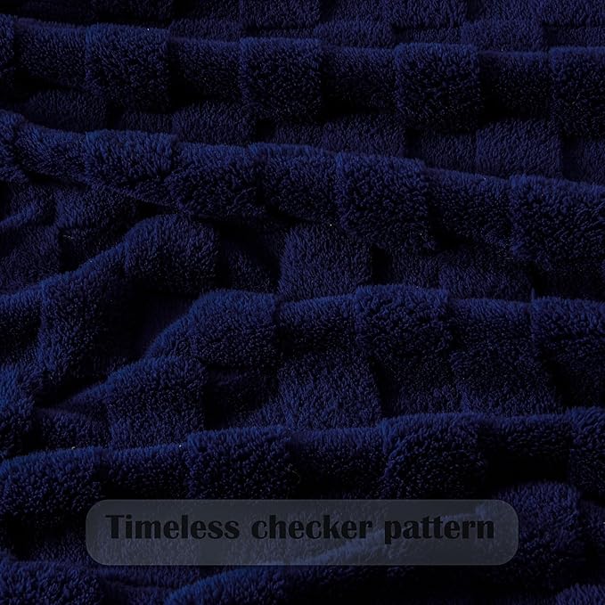 NEWCOSPLAY Super Soft Twin Blanket Dark Navy Premium Silky Flannel Fleece 3D Checkered Lightweight Bed Blanket All Season Use (Dark Navy Checkered, Twin(60"x80"))