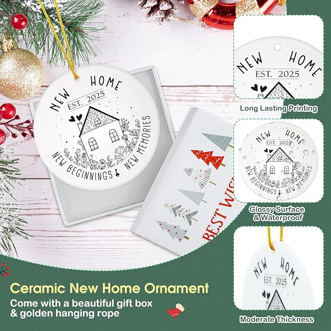 D4DREAM New Home Christmas Ornament 2025-3'' Ceramic New House Ornament New Beginning House Warming Gifts Presents with Gift Box for Women Couple First Home Together Newhouse Owners