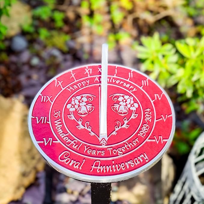 Anniversary Sundial Gift for 35th Coral Wedding Anniversary in 2024 - Recycled Metal Home Decor Or Garden Present Idea - Handmade in UK for Him, Her Parents Or Couples 35 Year Celebration