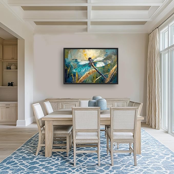 Olivine Dragonfly Wall Art, Vintage Dragonfly Pictures Wall Decor, Nature Painting, Insect Canvas Prints, Framed Artwork for Bathroom Bedroom Living Room Office Home Decoration 36"x24"
