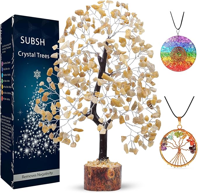 Yellow Aventurine Stone Money Tree | Tree of Life | Energy Healing Stones | Feng Shui Bonsai | Reiki Crystal Healing | Good Luck | Chakra Tree | Spiritual | Crystal Gifts | Office Home Decor