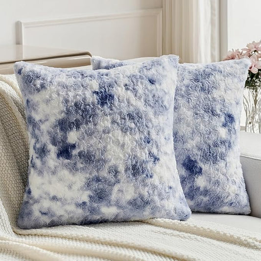 FUTEI Blue Decorative Throw Pillow Covers 18x18 Inch Set of 2,Soft Cozy Colorful Rose Swirl Texture Cushion Case,Modern Home Decor for Couch Sofa Bed Living Room