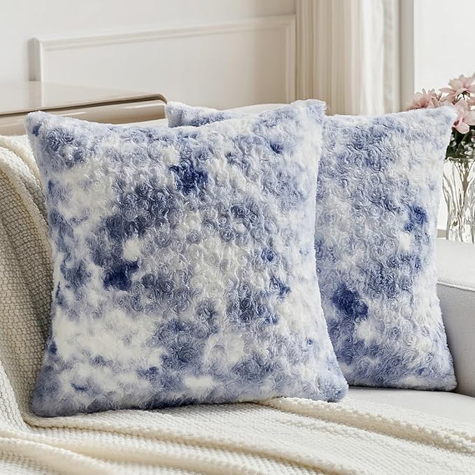 FUTEI Blue Decorative Throw Pillow Covers 20x20 Inch Set of 2,Soft Cozy Colorful Rose Swirl Texture Cushion Case,Modern Home Decor for Couch Sofa Bed Living Room