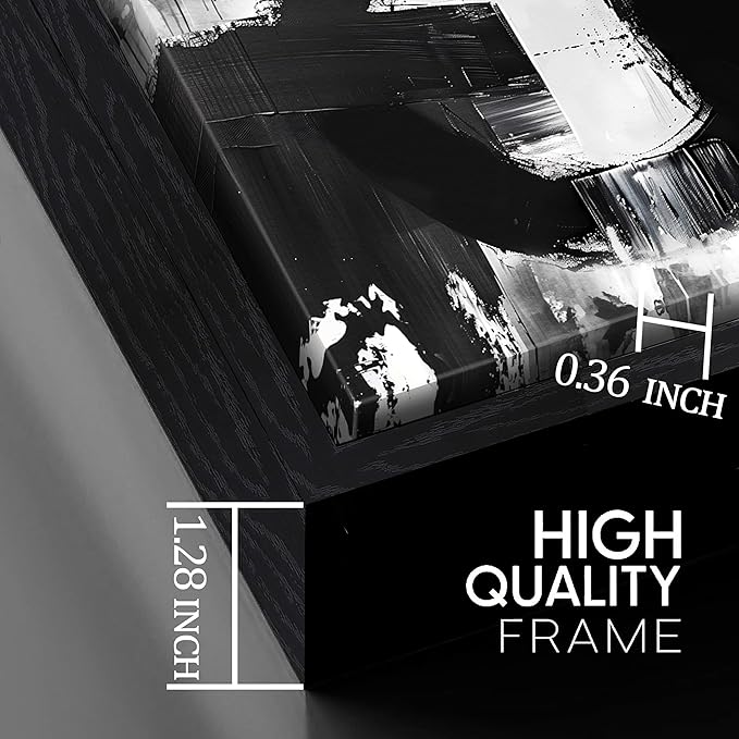 Abstract Canvas Wall Decorations Black Framed Wall Art Black White Artwork for Living Room Poster Pictures for Home Office 29"x 59"