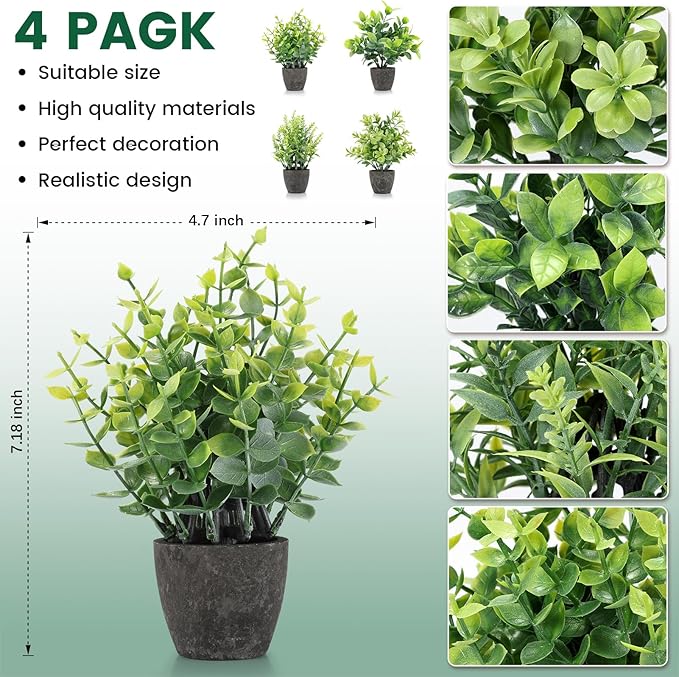 2 Pack Fake Plants Ceramic Mini Artificial Greenery Potted Plants for Home Decor Office Decor Room Decor Farmhouse Decor Indoor Table Bathroom Decor