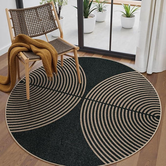 Lahome Modern Rainbow Round Rug, 6ft Easy Jute Circle Patio Rug Washable Indoor Outdoor Carpet for Living Room, Farmhouse Natural Contemporary Round Mat for Entryway Backyard Porch