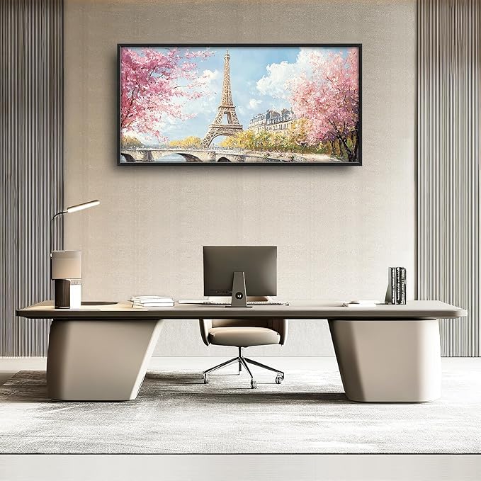 Eiffel Tower Framed Wall Art for Living Room, Large Paris Tower Canvas Wall Decor, Pink Cityscape Pictures Painting, Natural Landscape Modern Artwork for Living Room Bedroom 60L'' × 30W''