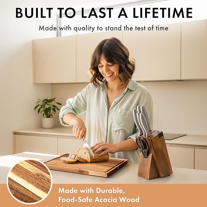 Acacia Wood Cutting Board for Kitchen, Non-Toxic Cutting Board Set of 3, Chopping Boards with Deep Juice Groove for Meat, Cheese & Vegetables - Durable & Double sided with serving Compartments