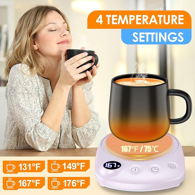 Coffee Mug Warmer - Fastest Heating & Highest Temperature, Coffee Cup Warmer for Desk Auto Shut Off, 4 Temp Settings & 1-12H Timer, Smart Electric Beverage Warmer for Coffee, Tea (Purple)
