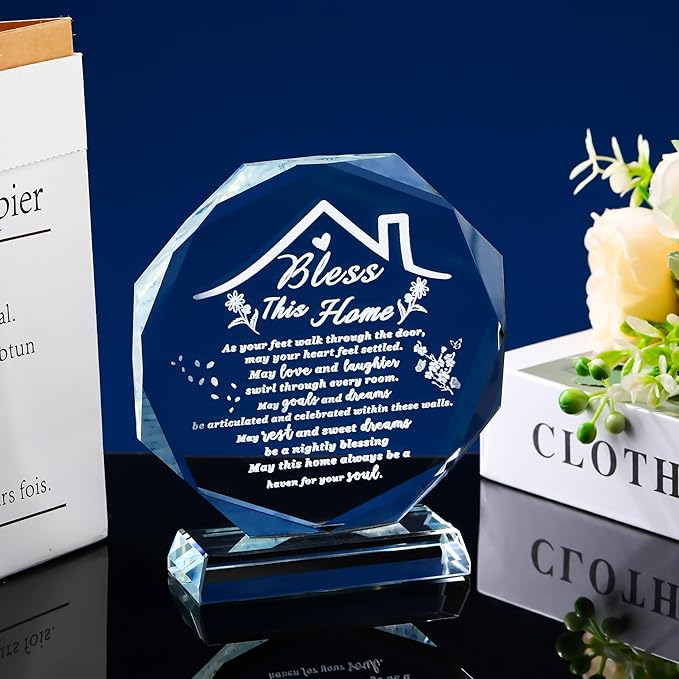 House Warming Gifts New Home Crystal Decor Plaque Housewarming Gift Keepsakes for New Homes for Couple Women Men Friends Bless this Houses Warming Gifts New Apartment
