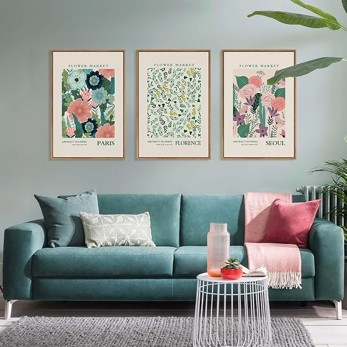 HPINUB Flower Market Framed Canvas Wall Art Set, Colorful Botanical Flowers Wall Decor,Modern Floral Boho Art Print for Living Room, Bedroom Office Decor-16 x24 x3