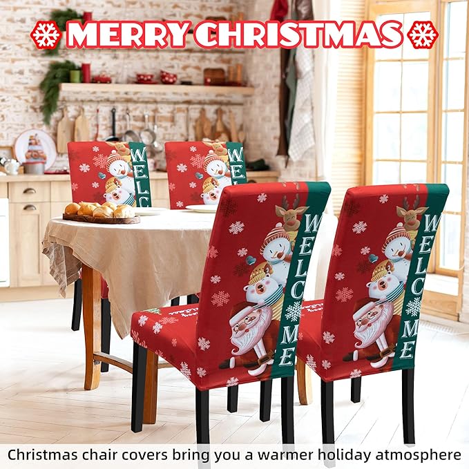 Christmas Chair Covers for Dining Chairs, Stretch Dining Covers, Dining Room Chair Covers Set of 4/6, Removable Washable Dining Chair Slipcovers for Home Hotel Banquet Holiday Decoration (25, 4pcs)