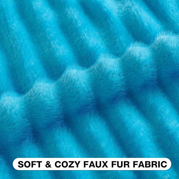 FUTEI Sky Blue Decorative Throw Pillow Covers 16x16 Inch Set of 2,Soft Fluffy Faux Mink Fur Dyeing Striped Textured Cushion Case,Modern Home Decor for Couch Bed Living Room