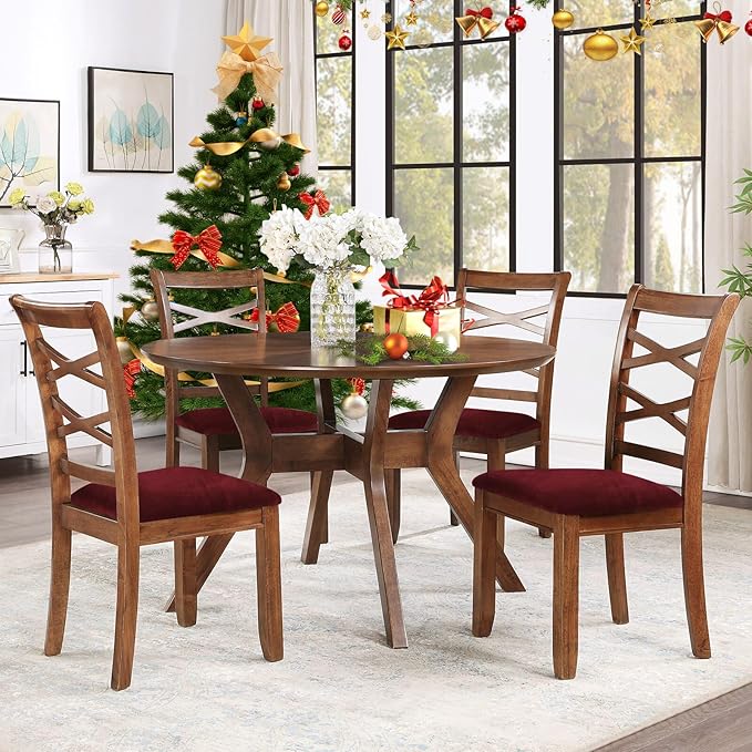 Smiry Velvet Seat Covers for Dining Room Chair Set of 6, Stretch Fit Removable Washable Chair Seat Cushion Protector Slipcovers with Ties, Wine Red