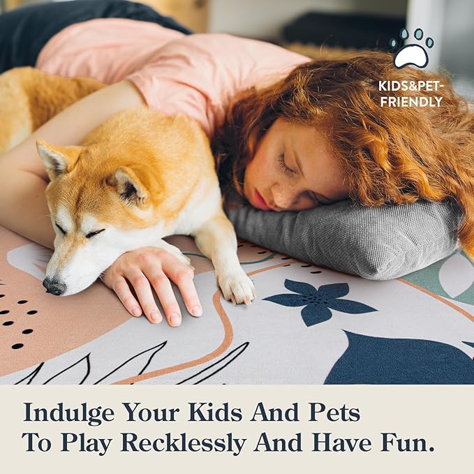 Lahome Machine Washable Rugs 8x10 - Ultra-Thin Soft 8x10 Rugs for Living Room Non-Slip Large Bedroom Rug, Boho Botanical Print Indoor Stain Resistant Floor Rug for Dining Room Table Office