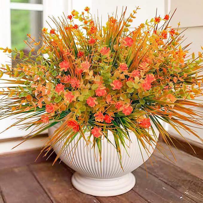 Uieke 20 Bundles Artificial Fall Flowers Outdoor UV Resistant Fake Autumn Flowers No Fade Faux Plastic Plants Thanksgiving Garden Window Box Farmhouse Décor