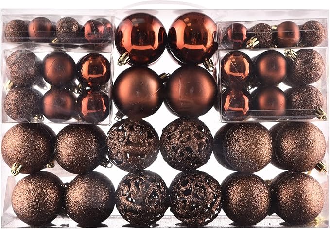 Halloween Balls Tree Ornaments, Shatterproof Christmas Decorations Set with Reusable Hand-held Gift Package for Holiday Xmas Tree Decor (100, Brown)