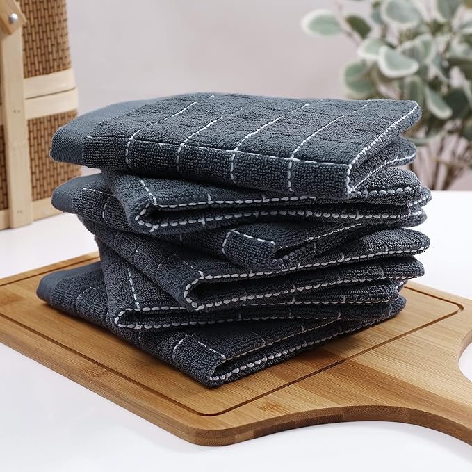 Homaxy 100% Cotton Terry Kitchen Dish Cloths, Ultra Soft and Absorbent Dish Towels for Kitchen, Suitable for Drying and Washing Dishes, 12 Pack, 12 x 12 Inches, Dark Grey