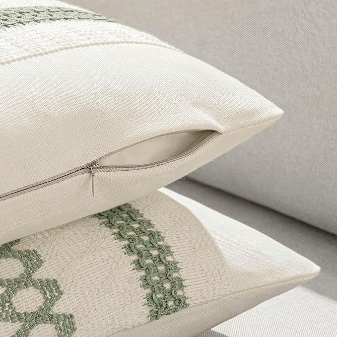 MIULEE Set of 2 Sage Green Boho Decorative Lumbar Pillow Covers 12x20 Inch Farmhouse Rustic Couch Throw Pillows Modern Summer Cushion Covers Retro Cute Macrame Woven Home Decor for Bed Sofa Chair