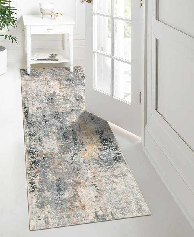 Lahome Modern Abstract Runner Rug - 2x8 Grey Hallway Long Bathroom Rugs with Rubber Backing, Kitchen Carpet Non Skid Indoor Floor Runners for Entryway Laundry Living Bedroom 2' x 8'