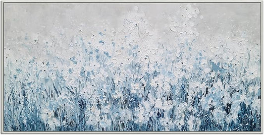 Yihui Arts Blue White Flower Painting - Modern Aesthetic Floral Artwork for Home Decor