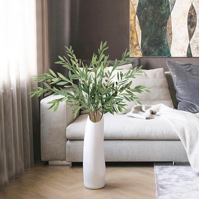 Faux Plants Olive Leaves Stems Artificial Plants Olive Tree Branches for Small Vase Tabletop Greenery Decor for Home Decor Office Wedding Party Decor 27.5” （4pcs）