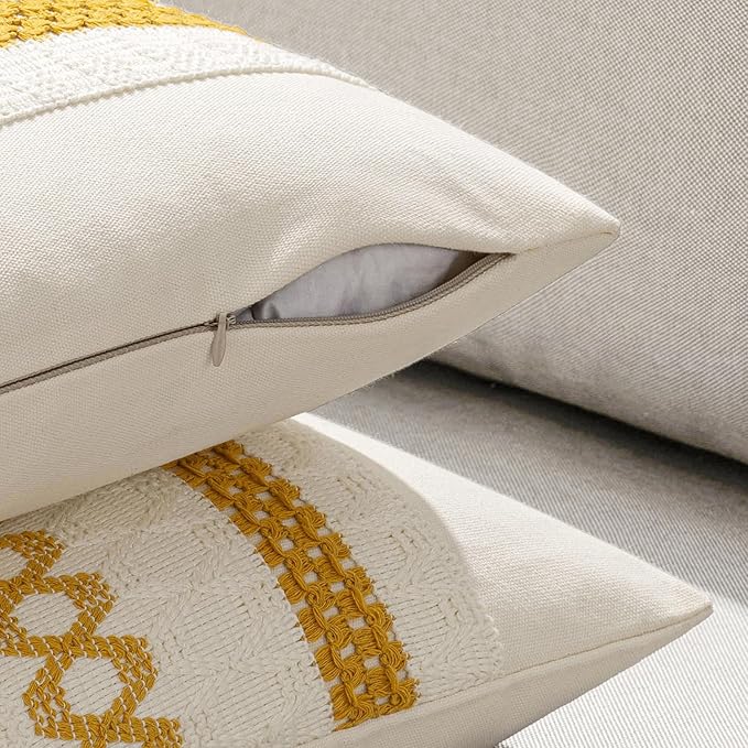 MIULEE Set of 2 Mustard Yellow Boho Decorative Pillow Covers 16x16 Inch Farmhouse Rustic Couch Throw Pillows Modern Cotton Cushion Covers Retro Cute Macrame Woven Home Decor for Bed Sofa Chair