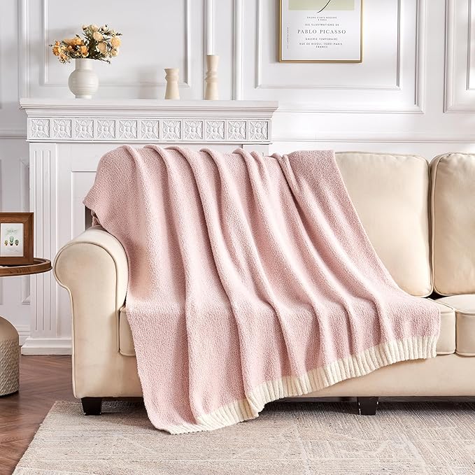CozeCube Melange Blanket, Ultra Soft Pink and White Throw Blanket, Warm Cozy Knit Fuzzy Plush Reversible Throw for Couch Bed Sofa, 60"x80"