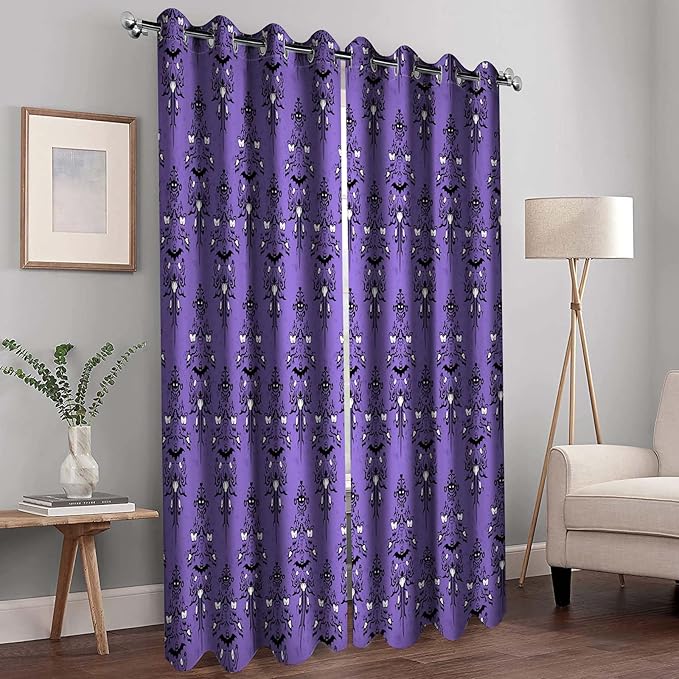 Halloween Haunted Mansion Blackout Curtains Purple Spooky Scary Decorate Goth Gothic Decor for Women Men Boys Girls Home Bedroom Living Room Grommet Window Drapes 2 Panel Set, 52x63 Inch