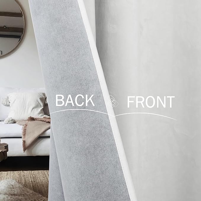 StangH White Blackout Curtains for Bedroom Soft Thick Heavy Velvet Thermal Insulated Window Drapes Hook Belt Back Tab Liner Privacy Panels for Living Room Nursery, W52 x L84, 2 Panels