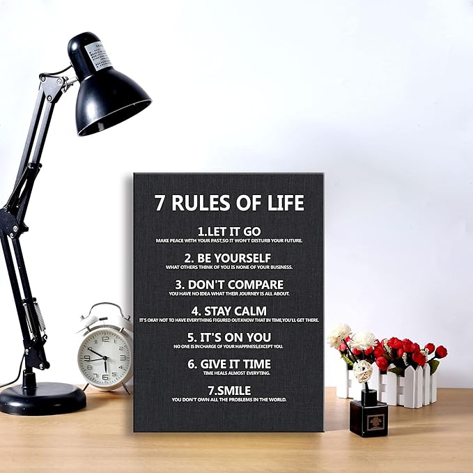 7 Rules of Life Wall Art Motivational Inspirational Poster Printed on Canvas Wall Decor for Living Room or Office Canvas Prints For Bedroom or Home Art Decoration Positive Wall Art for Office Ready to