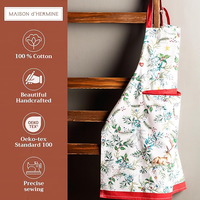 Maison d' Hermine 100% Cotton Apron for women with Pocket Kitchen Chef Apron for Men Cooking Gardening Server Waitress