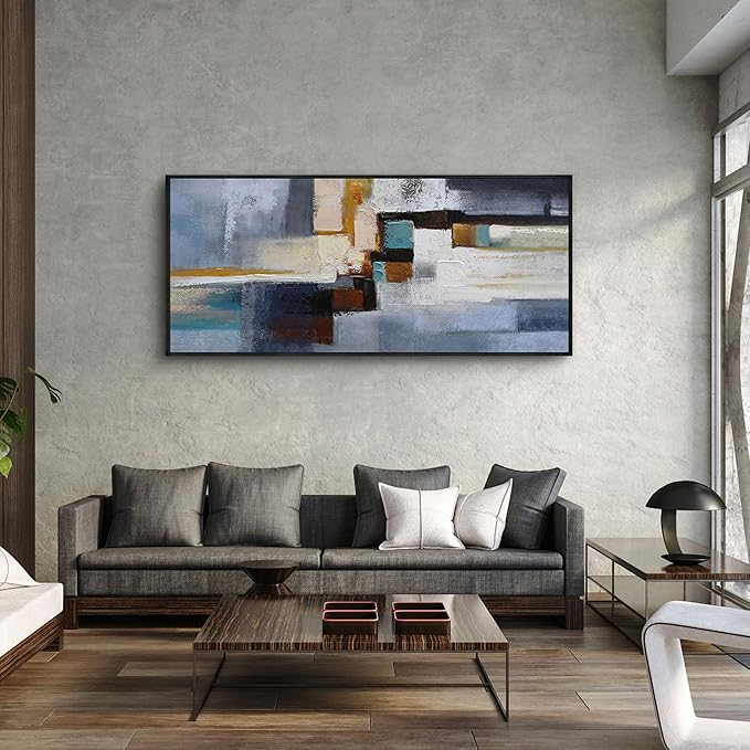 KLAKLA Large Canvas Framed Wall Art - Modern Abstract 70x31 Picture Artwork for Wall Black Frame Wall Art for Living Room Bedroom Office Painting Art