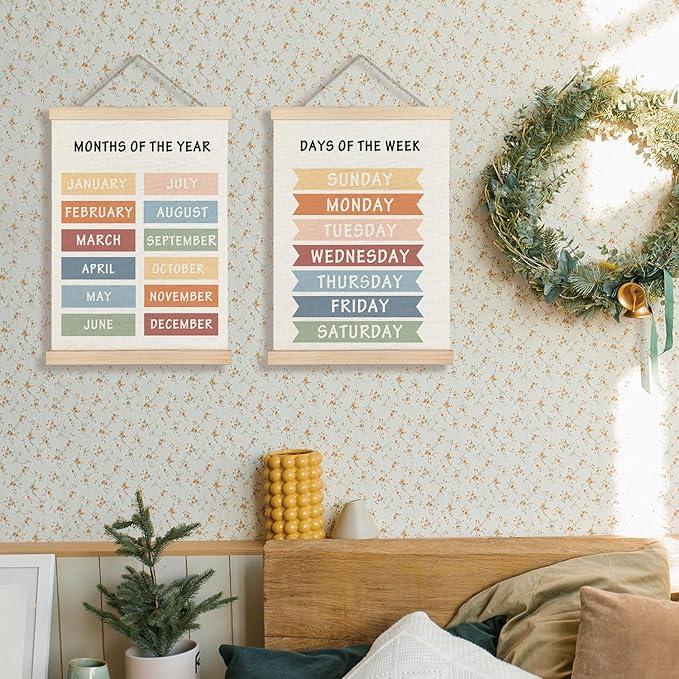Supwhd Days of the Week Posters for Classroom, Days of the Week Learning Posters Wall Decor for Nursery Kids Room Playroom Classroom Preschool, Days of the Week Poster Hanger Frame, 12x16