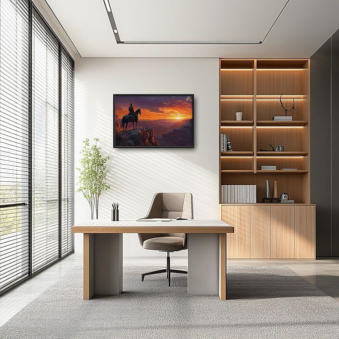 Framed Large Wall Art for Living Room, Western Cowboy Canvas Wall Decor, Large Natural Landscape Picture Framed Painting, Modern Artwork for Bedroom Office 36L'' × 24W''