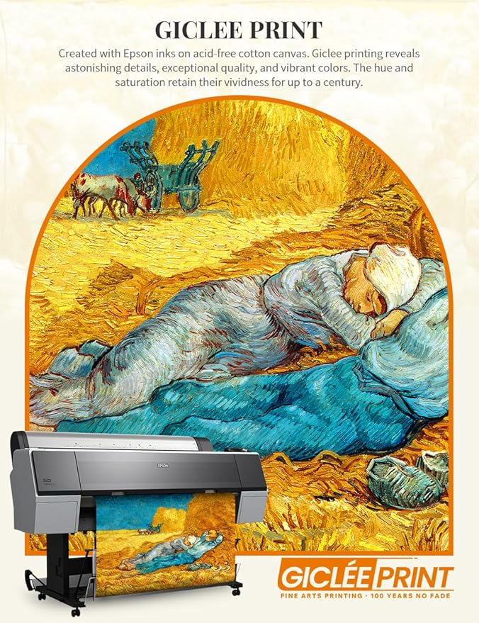 DECORARTS - Noon: Rest from Work - Vincent Van Gogh Giclee Prints w/Antique Brown Frame for Wall Decor. Picture Size: 20x16, Total Size w/Frame: 23x19