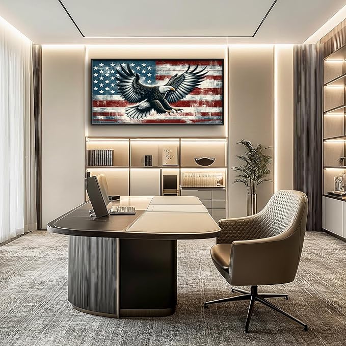 Flintis Large Bald Eagle Wall Art Eagle American flag Pictures Wall Decor Abstract Animal Canvas Painting Print Artwork Decoration Framed for Living Room Bathroom Master Bedroom Office 60L x 30W