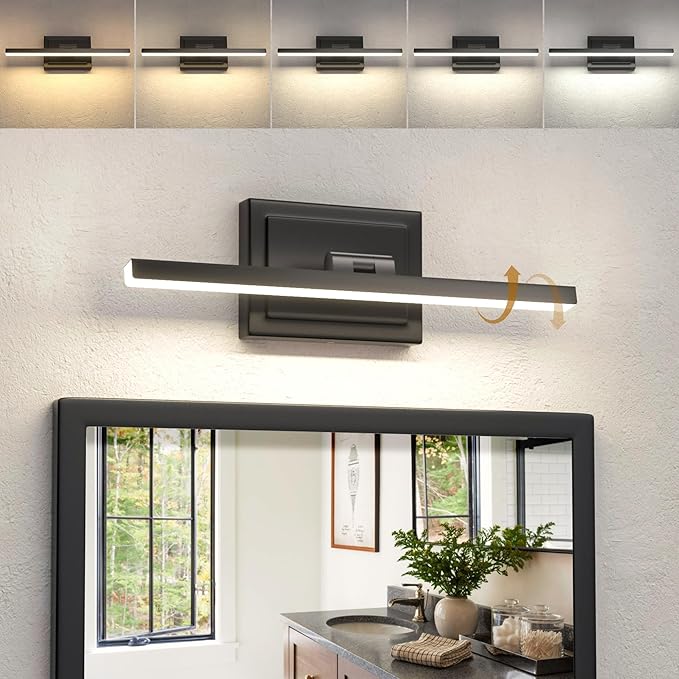 NIORSUN 15.7 Inch Modern Bathroom Light Fixture, 12W 5CCT Dimmable LED Black Bathroom Vanity Lights Over Mirror, Vanity Lights for Bathrooms Restroom Mirror- ETL Certified