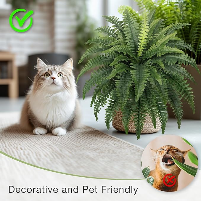 35" Fake Ferns, 4 Large Artificial Bonston Ferns Bushes Plants with 39 Fronds for Outdoors Garden Patio Porch Entrance Low Maintain Home Decor