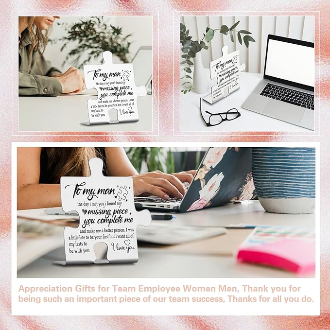 To My Man Puzzle Piece Gifts, Missing Piece Love Message Sign, Romantic Gift for Boyfriend, Husband, Anniversary, Valentine’s Day, Wedding, Birthday, I Love You Desk Plaque YCC4