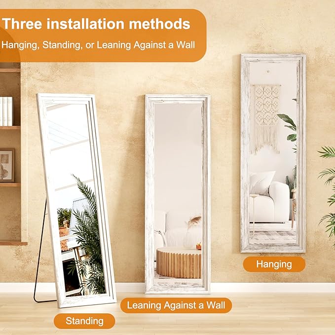 Full Length Mirror,71x32 Inch Full Length Mirror Wall Mounted,Vertical Hanging,Leaning Standing for Bedroom,Living Room,Rectangular Wooden Frame,Wood White Color.