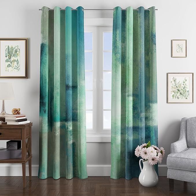 Asuexpect Teal Curtains 2 Panels Abstract Rust Curtain Room Darkening Grommet Window Treatments Modern Decorative for Bedroom Living Room, 52x96 Inches