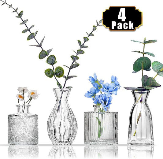 Arme 4 Pcs Bud Vases，Small Flower Vases Glass Vases for Flowers Mini Vases Glass Bud Vases Set for Centerpieces,Small Glass Vases Vintage Little Vases for Home Wedding Decor